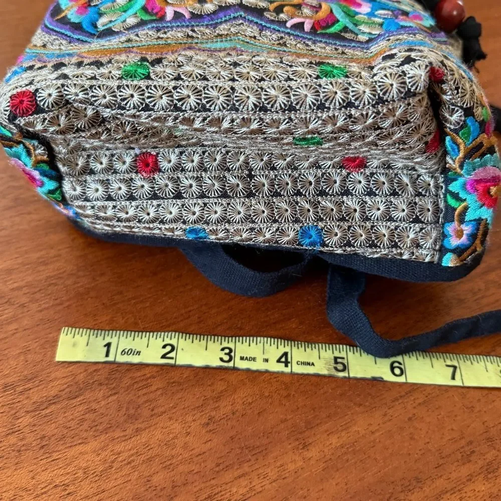 Canvas Multicolor Spanish Style Embroidered Backpack with Floral Embroidery